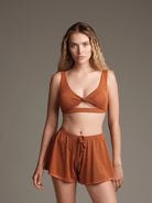 Bikini üzerine bronz mini şort lüks italyan dikişli