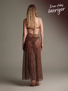 Animal print leopar uzun etek arkadan görünüm zarif kesim Made in Italy kumaş ile modern beachwear ve resortwear stil
