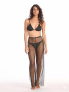 Transparan cover up pantolon önden görünüm hafif ve akışkan Italian fabric ile şık beachwear ve yazlık resort stil